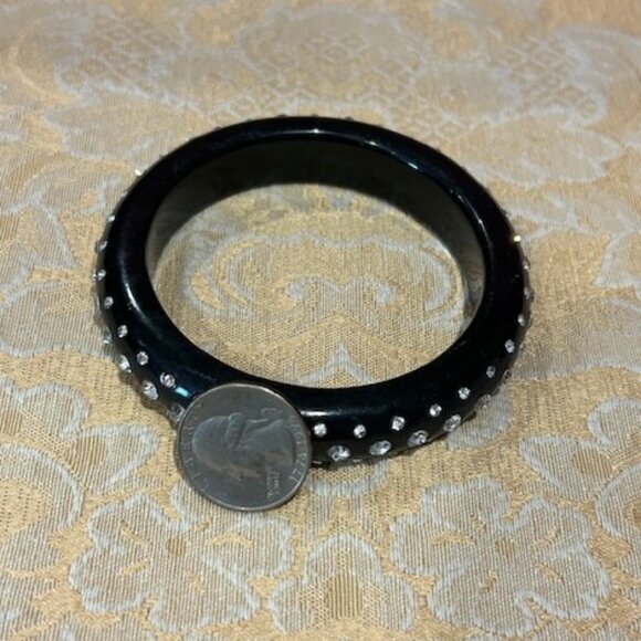 CHUNKY BLACK Rounded Lucite Rhinestone Bangle BRACELET - Picture 7 of 8